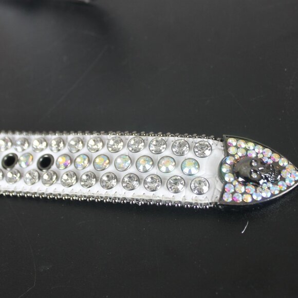 White Faux Leather Woman Belt Skull Rhinestone Western Motorcycle Bling Carnival main image 11